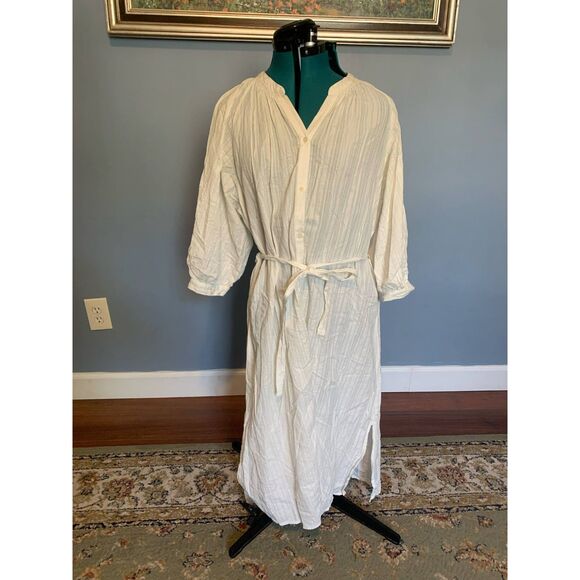 UNIQLO White 3/4 Sleeve Relaxed Button Down Shirt Midi Dress, NWOT, M - Picture 1 of 5